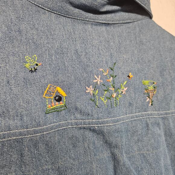 Vintage Graff Denim Long Sleeve Shirt Cat Embroidery - Picture 9 of 9